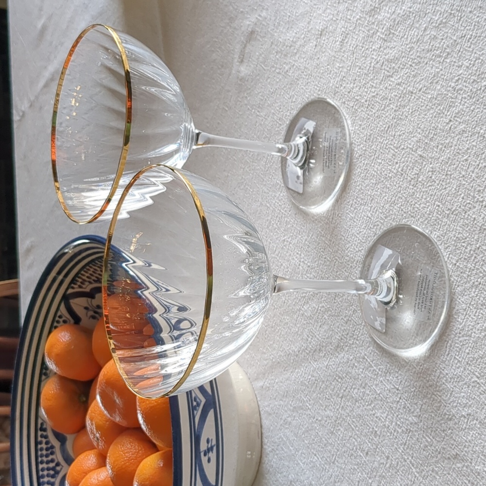 Anthropologie Clear \ Gold Waterfall Coupe Glasses, Set of 2 - Picture 6 of 10